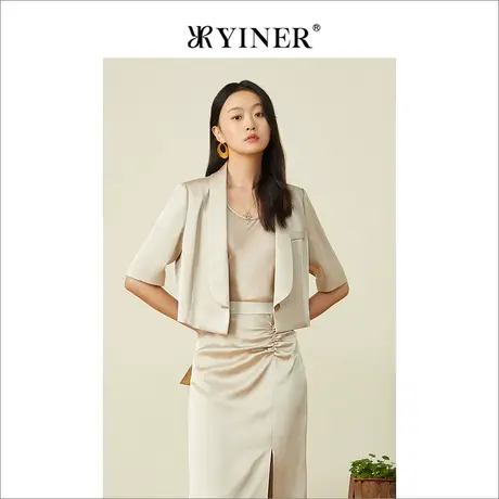【醋酸系列】YINER音儿女装夏一粒扣三醋酸时尚西装领短外套商品大图