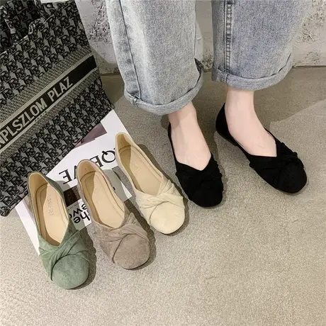 2024春季新款方头浅口晚晚鞋温柔百搭网红平底仙女风单鞋女瓢鞋女商品大图