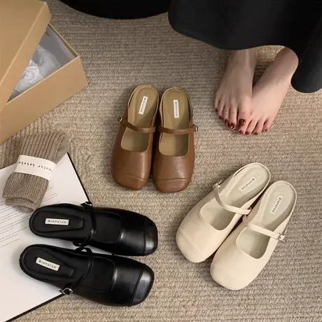 包头半拖鞋女外穿2024新款韩版温柔仙女软平底休闲一脚蹬穆勒单鞋商品大图