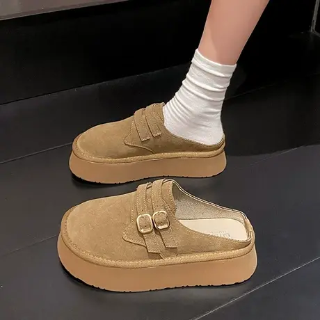 勃肯鞋女包头半拖鞋女外穿2024新款春款孕妇舒适厚底增高休闲鞋子商品大图