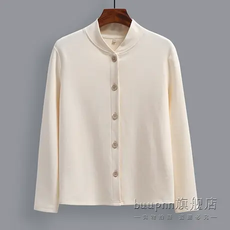中老年开扣打底衫女带领秋衣单件妈妈棉毛衫上装春商品大图