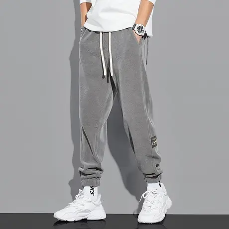 2021秋冬季卫裤男休闲宽松束脚雪尼尔灯芯绒潮牌运动加绒加厚裤子商品大图