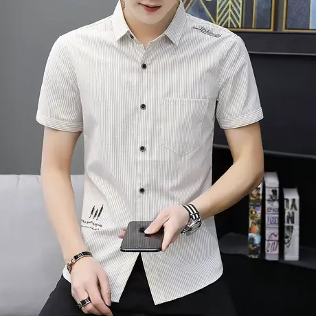 短袖衬衫男夏装格子上衣青少年半袖夏季修身衬衣韩版打底衫潮男装商品大图