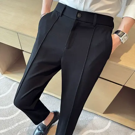 春夏简约商务休闲男装西裤高级感雅痞正装垂感修身潮流九分西装裤商品大图