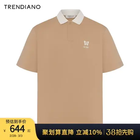 TRENDIANO罗马布撞色领POLO衫2024年春季新款植绒蝴蝶短袖男商品大图