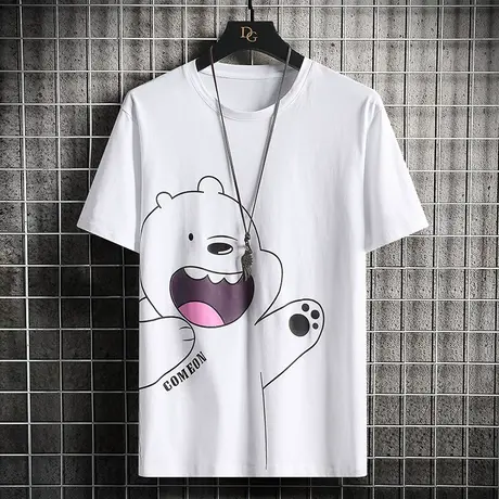 2023年夏季短袖t恤男士半截袖上衣服潮流宽松ins熊熊印花学生体恤商品大图