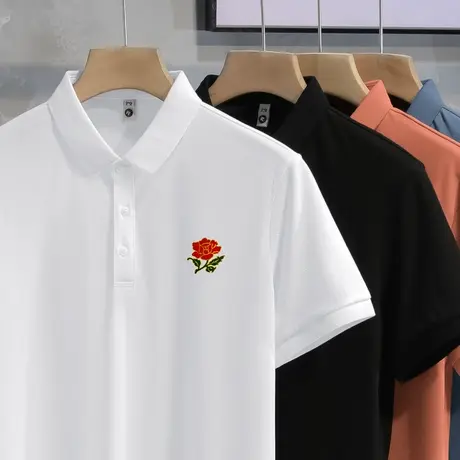 白色短袖polo衫保罗翻领t恤男装潮牌夏季冰丝凉感半袖有领上衣服商品大图