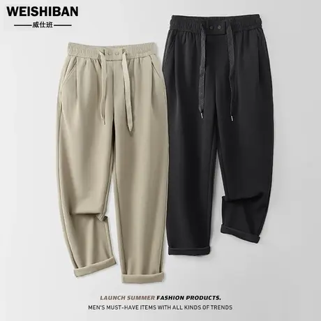 日系休闲肌理感直筒宽松休闲裤男夏季轻薄微阔凉感长裤免烫高街裤商品大图