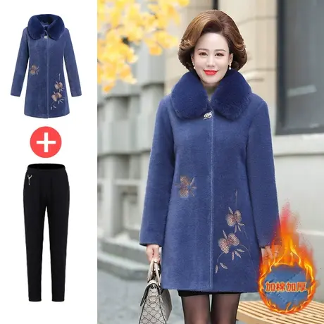 妈妈冬装外套中老年加厚水貂水貂绒大衣中长款中年女秋冬呢子套装图片