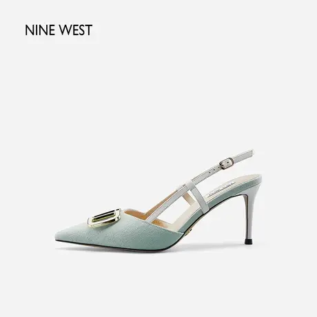 明星同款Nine West/玖熙包头凉鞋女2023新款牛仔后绊带丹宁高跟鞋商品大图
