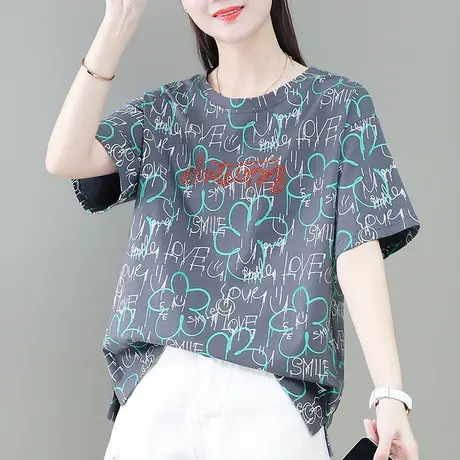 宽松短袖纯棉t恤女夏装2023年新款时尚设计感字母体恤衫洋气显瘦商品大图