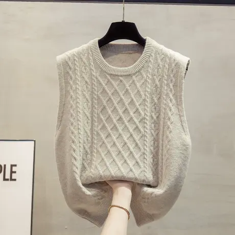 麻花圆领针织马甲背心女2023秋装新款宽松外穿马夹叠穿毛衣坎肩潮商品大图