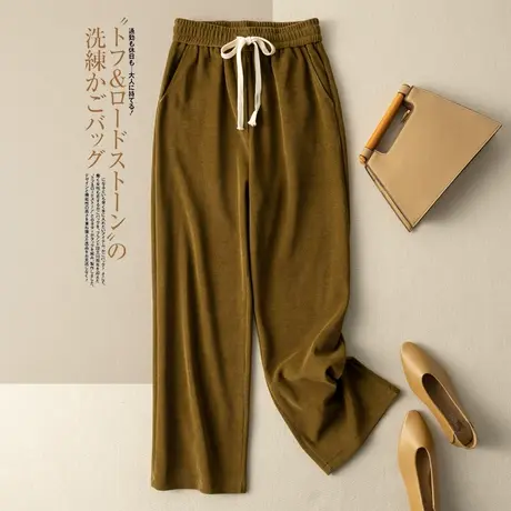 松紧腰系带休闲裤宽松文艺复古阔腿裤百搭显瘦工装裤2022秋季新款商品大图