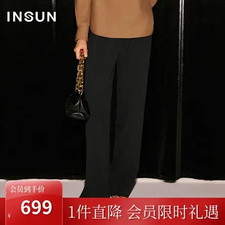 恩裳COVER2023秋装新款宽松长直筒压褶设计垂顺利落挺括阔腿裤女图片