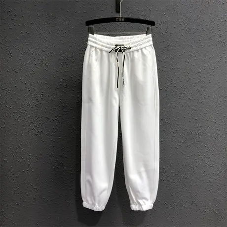 休闲松紧腰白色卫裤女秋季新款百搭宽松显瘦九分束脚哈伦裤运动裤图片