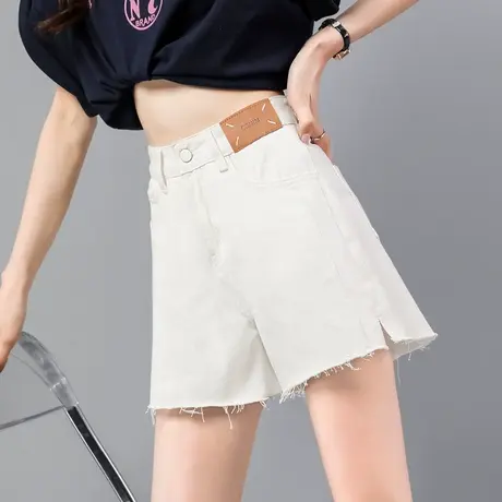 白色牛仔短裤女2023年夏季薄款a字高腰宽松显瘦设计感辣妹热裤子商品大图