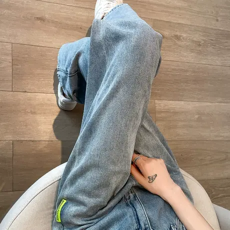 复古窄版牛仔阔腿裤女春秋2023新款高腰显瘦垂感拖地宽松直筒长裤商品大图