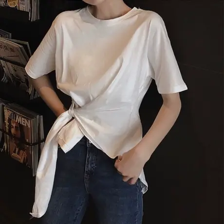 不规则短袖t恤女夏季宽松韩版纯棉设计感小众chic港味上衣服ins潮图片