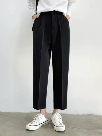 西装裤女宽松胖mm秋季显瘦加大码胖妹妹黑色哈伦休闲垂感烟管裤子商品大图