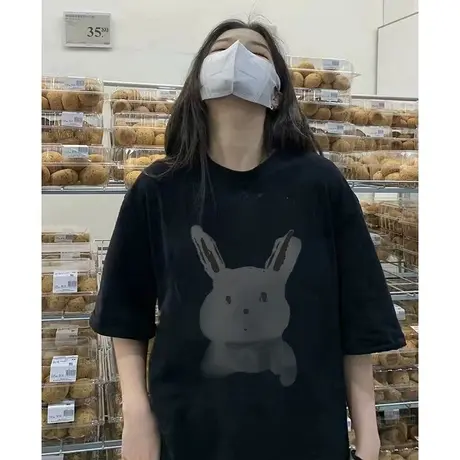 重磅纯棉短袖T恤女ins潮2023年新款圆领半袖美式复古oversize上衣图片