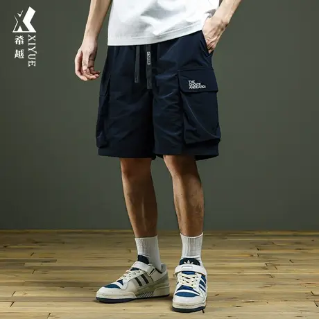 希越大口袋工装短裤男士夏季2023新款五分裤宽松大码字母休闲中裤商品大图