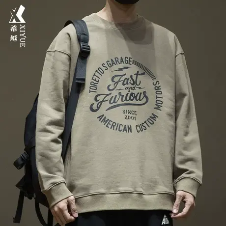 美式潮牌胶浆字母印花卫衣男胖子秋冬季男装加肥加大内搭打底衫棉商品大图