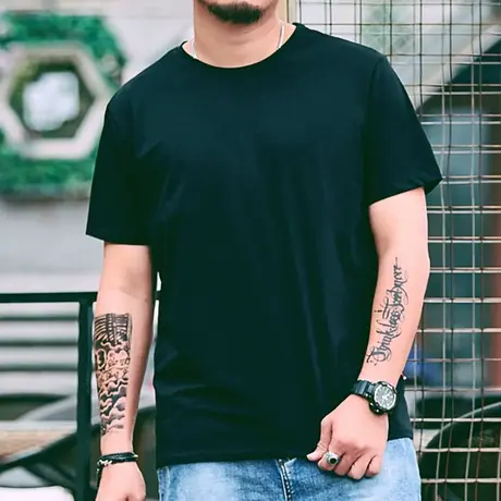 夏季大码男装短袖T恤男纯棉圆领薄款加肥加大男士宽松打底体恤衫商品大图
