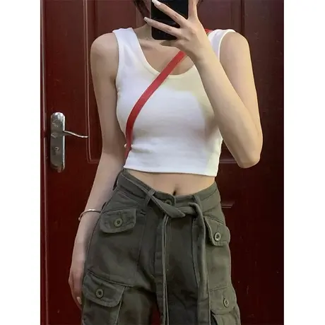 白色吊带小背心女夏季外穿配衬衫的内搭打底甜辣妹风短款无袖上衣商品大图