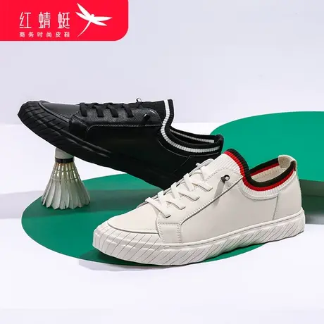 红蜻蜓2023真皮男鞋透气男韩版时尚潮流百搭潮鞋子休闲白色鞋子商品大图