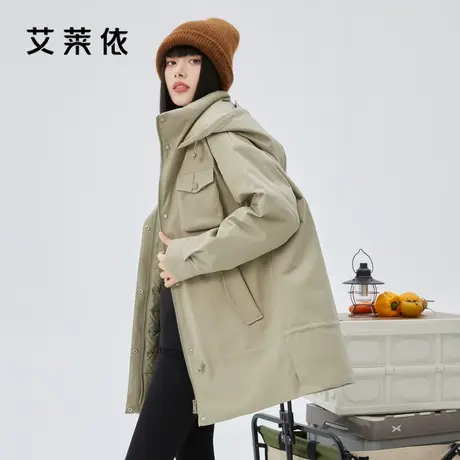艾莱依户外羽绒服女2022冬季山系新款休闲工装派克服拼接三防外套商品大图