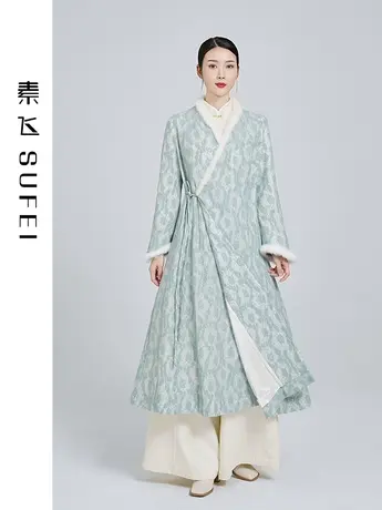 素飞汉服女中国风外套加厚2021年新款蕾丝交领上衣春季禅意茶人服图片