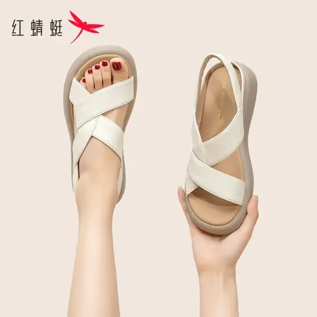 红蜻蜓凉鞋女2023夏季新款搭配裙子真皮软底外穿女士一脚蹬妈妈鞋商品大图