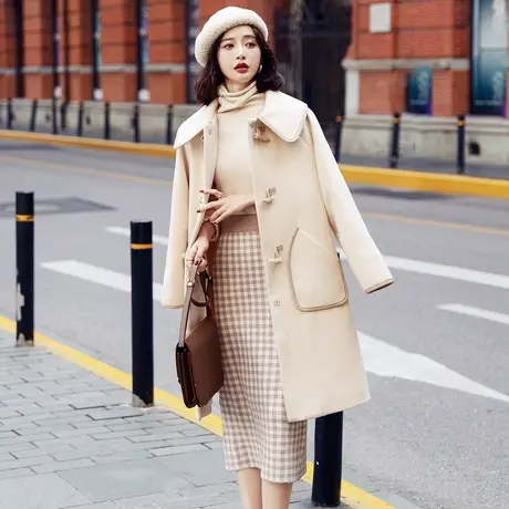 时尚减龄加棉毛呢大衣秋冬新款女士气质百搭显瘦中长款外套商品大图