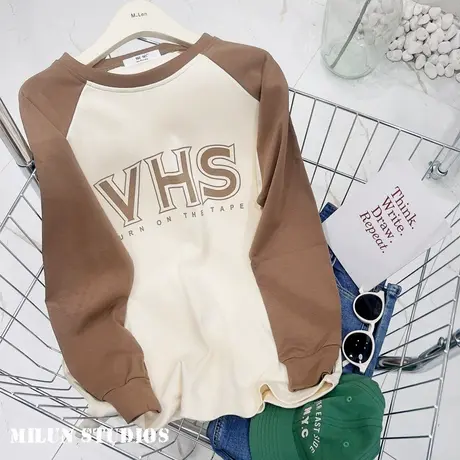 美式复古字母休闲上衣韩国东大门插肩袖卫衣宽松运动大码秋季新款商品大图