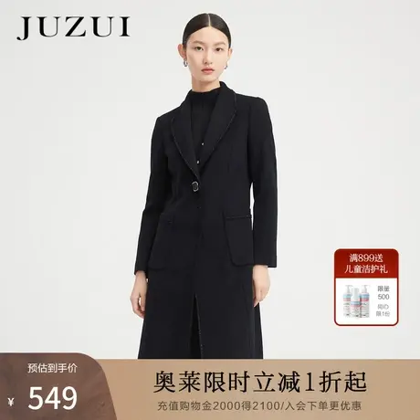 【断码秒】玖姿奥莱羊毛黑色小香风复古青果领女毛呢大衣冬季新款图片