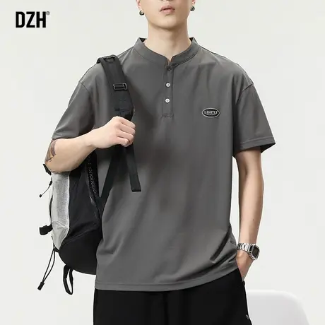 男士亨利领t恤潮牌半袖体恤成熟稳重男装夏款衣服男短袖夏季男款商品大图