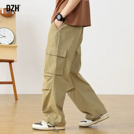 男士卡其色工装裤男宽松直筒潮牌纯棉裤子2023新款休闲裤百搭长裤商品大图