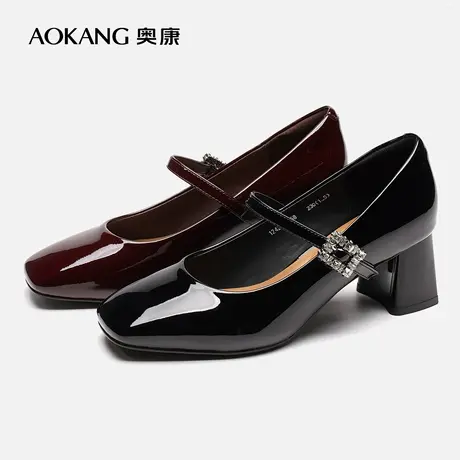 【门店发货】奥康女鞋 春新款气质浅口一字扣玛丽珍单鞋商品大图