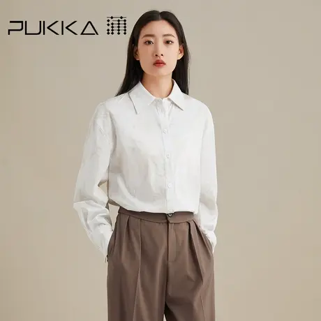 蒲PUKKA 复古印花衬衫女秋装新品宽松休闲纯棉长袖设计感翻领衬衣图片