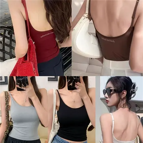 黑色吊带背心女内搭2025新款夏季外穿针织美背带胸垫无袖打底上衣图片
