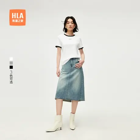 HLA/海澜之家修身弹力短袖T恤25春夏新款撞色圆领时尚上衣短t女装商品大图