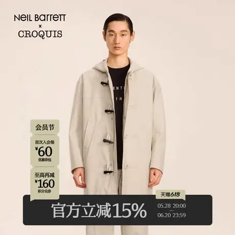 【Neil Barrett联名】速写秋冬新款休闲宽松连帽风衣牛角扣潮外套图片