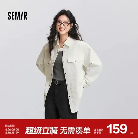 [商场同款]森马长袖衬衫女中长款菱形格纯棉2025新款oversize春装商品大图