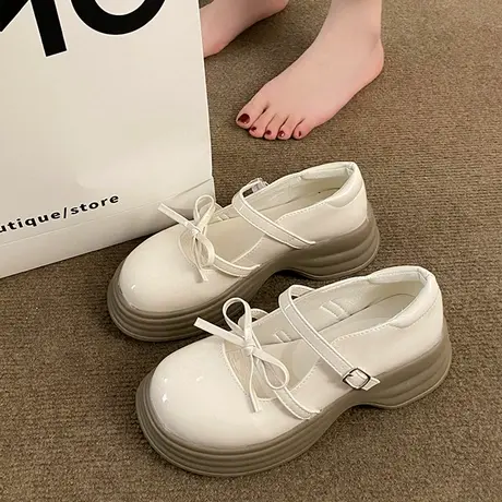 配裙子韩系单鞋女2023年夏季新款复古百搭洋气蝴蝶结厚底玛丽珍鞋商品大图