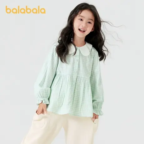 巴拉巴拉童装女童长袖衬衫2024新款秋装清新格子上衣甜美花瓣翻领图片