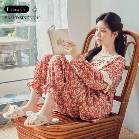 Bananagirl睡衣女士春秋新款碎花甜美长袖两件套装可外穿家居服女商品大图