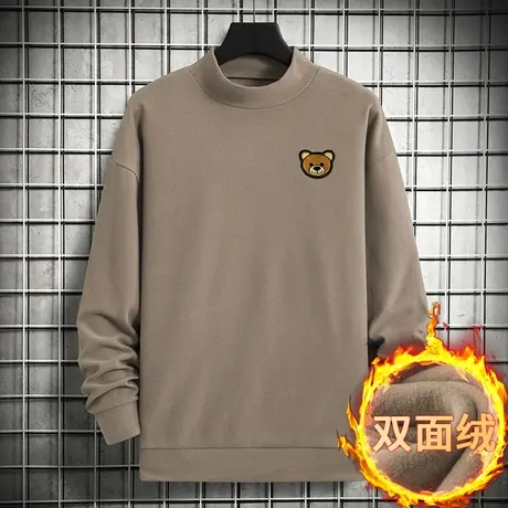 小熊卫衣男半高领潮流秋冬款加绒保暖双面绒套头无帽中领长袖t恤商品大图