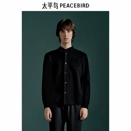 【商场同款】太平鸟男装 黑色衬衫式翻领毛衣针织衫男B1EAE4236图片