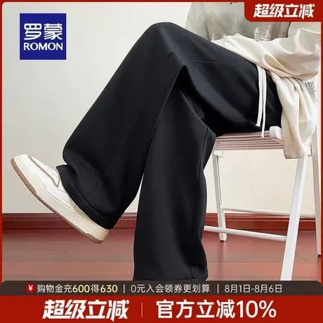 罗蒙男士宽松百搭休闲裤2025秋季新款户外休闲抽绳松紧腰直筒裤男商品大图