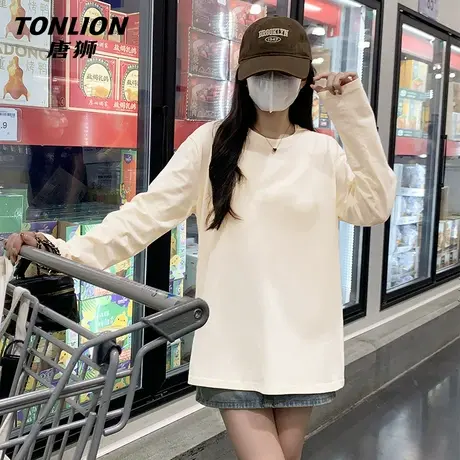 唐狮纯棉长袖t恤女2025年新款春秋款女装上衣小个子内搭打底衫VB商品大图